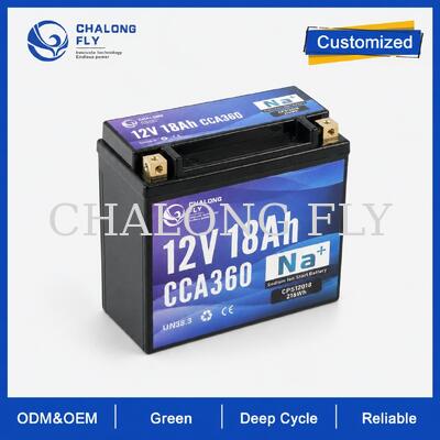 12V 18Ah 360CCA सोडियम-आयन मोटरसाइकिल स्टार्टर बैटरी टूरिंग और ठंडे मौसम के लिए